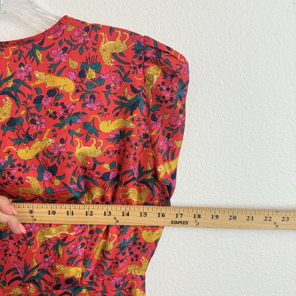 J. Crew Collection Dress Size 2 Silk Tiered Ruffle In Jungle Cat Print Midi Boho - Picture 15 of 16